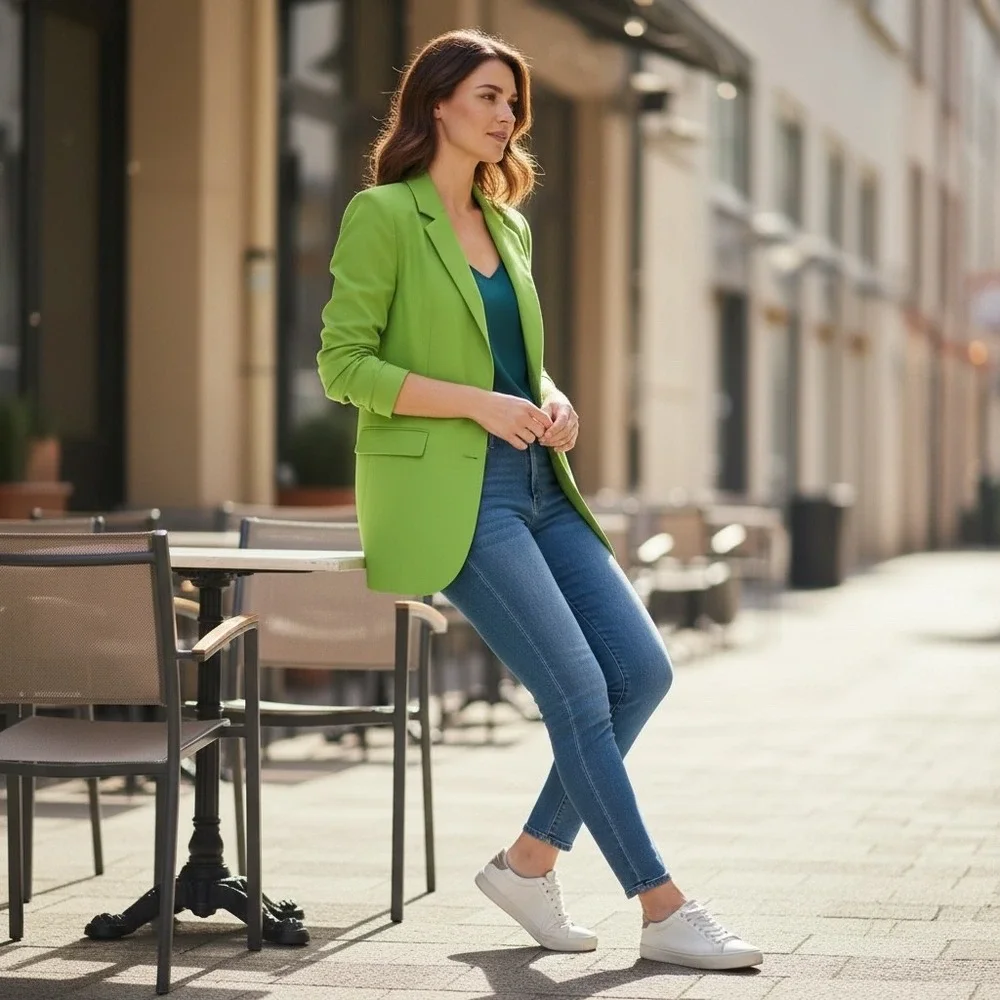 Michael Kors Women's Lime Green Lined Blazer 2 Button Front Notch Lapel Size 0‎